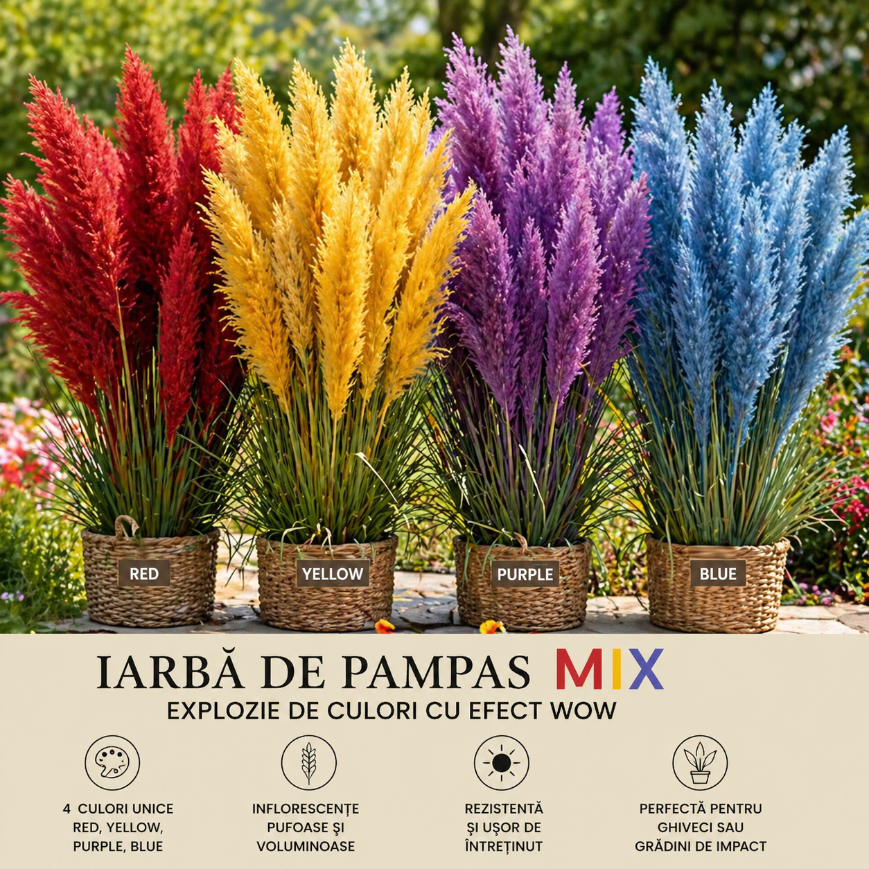 Pachet Mixt Iarbă de Pampas 4 Bucăți
