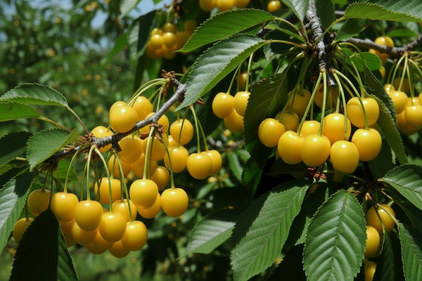 Cireș galben clasic cu fructe galben-aurii coapte pe ramură – pom fructifer anul 3