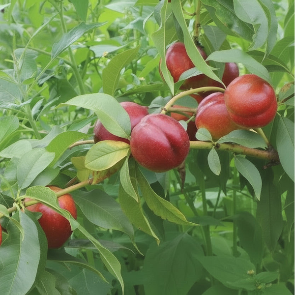 Nectarin Crimsongold cu fructe roșii coapte pe ramură, pom fructifer anul 3