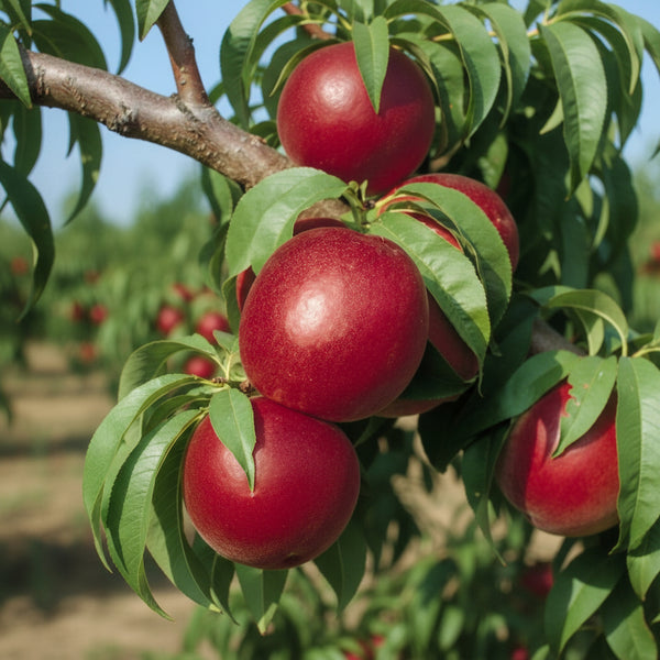 Nectarin Romamer cu fructe roșii, coapte, crescute în pom fructifer – soi productiv pentru grădină