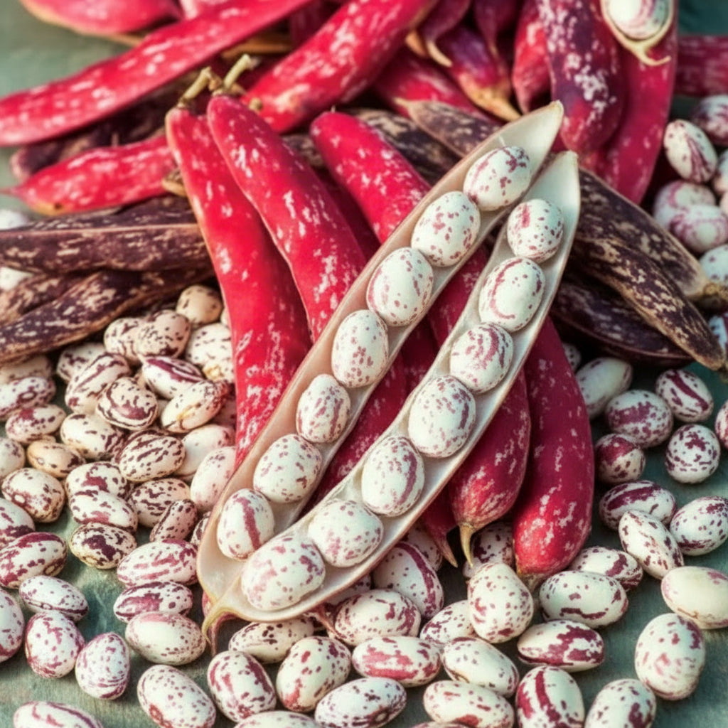 Semințe de fasole urcătoare Borlotto Red 70 g – soi tradițional italian, productiv, cu păstăi și boabe pestrițe, gust intens și recoltă bogată.
